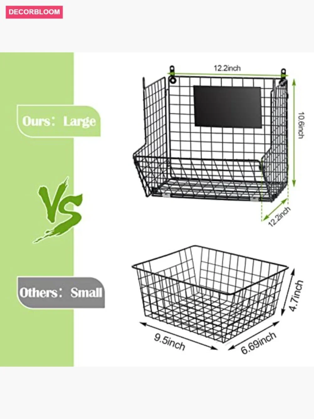 3-Tier Wall Mounted Wire Basket with Hooks and Chalkboards Kitchen Storage